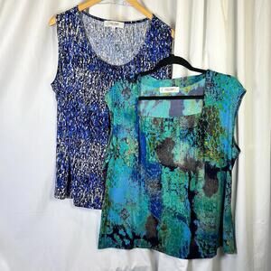 TWO Jones Studio Round/Square Sleeveless Jersey Stretch Blue/Green 1X EUC